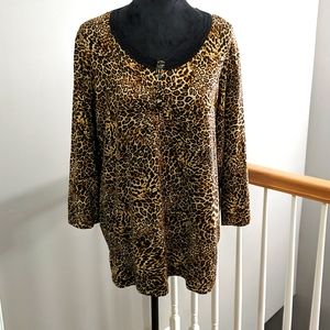 Animal print top with lace neckline